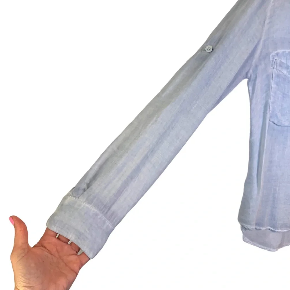 Cloth & Stone Anthropology Blue Button Down Shirt Roll Tab Sleeve Women’s XSmall_7